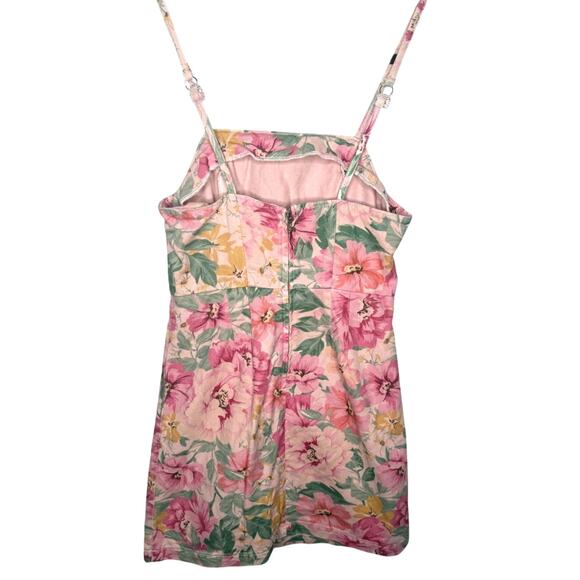 Urban Outfitters BDG Pink Floral Spaghetti Strap Denim Zippered Mini Dress, XS - Picture 2 of 4